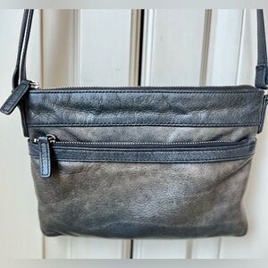 Margot New York distressed leather crossbody in grey. Quality leather bag!